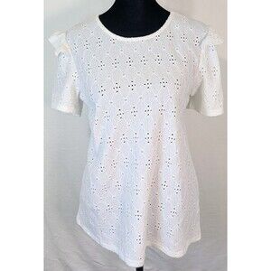 Storybuk White Eyelet Lace Ruffle Short Sleeve Top - Size Small